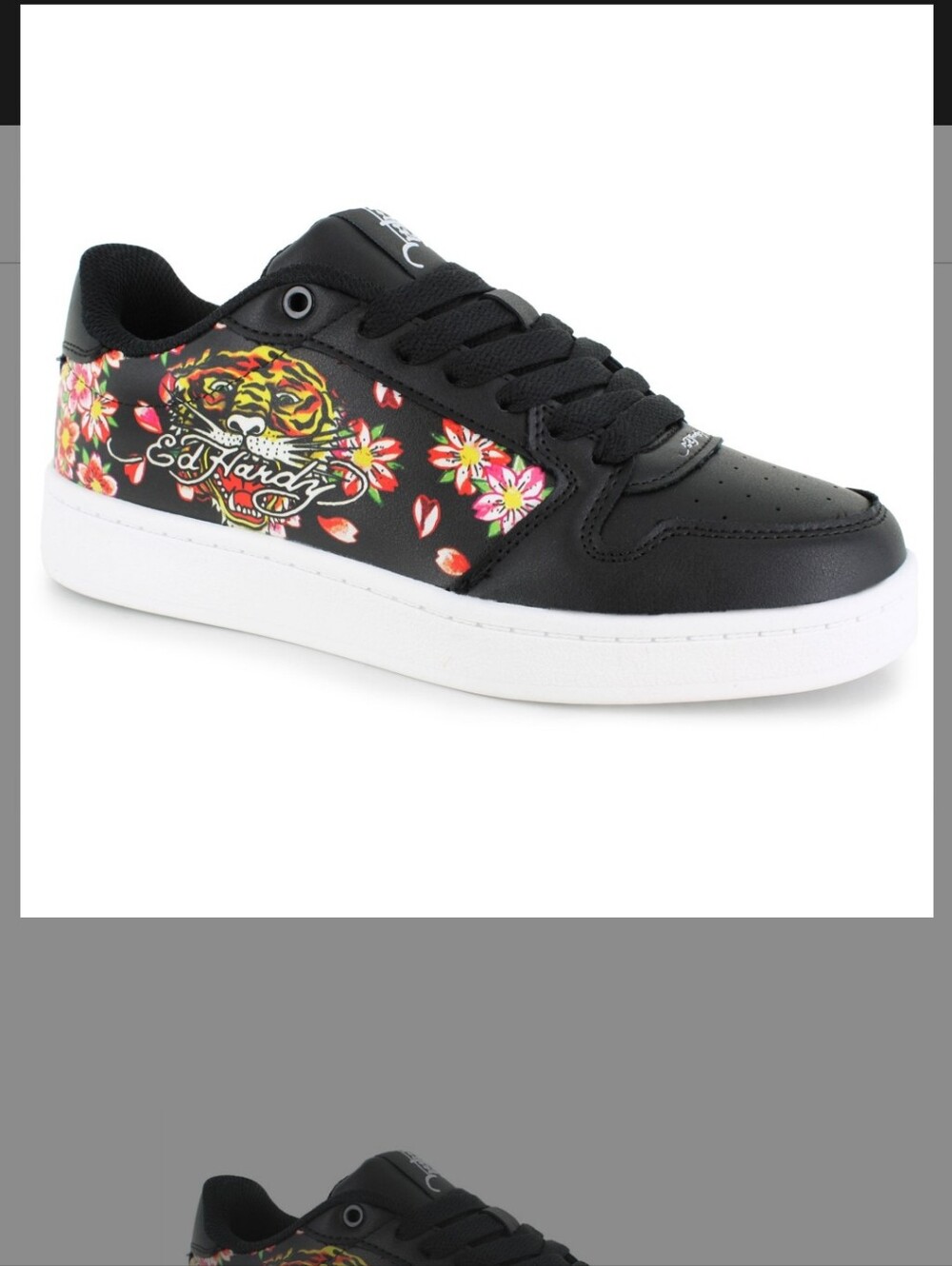 Ed Hardy Black Sneaker with Floral & Tiger Graphic